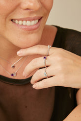Soft Silver Ring, White Rhodium, Natural Amethyst + Give Love Gift